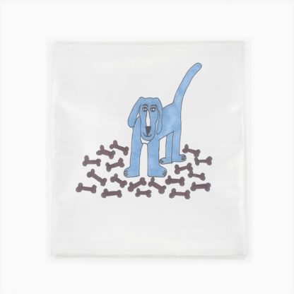 Flour Sack Towel - Blue Dog With Bones