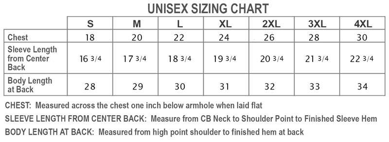 Unisex Sizing Chart